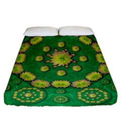 Fauna Bloom Mandalas On Bohemian Green Leaves Fitted Sheet (queen Size) by pepitasart