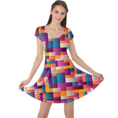 Abstract Geometry Blocks Cap Sleeve Dress by Alisyart