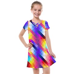 Abstract Blue Background Colorful Pattern Kids  Cross Web Dress by HermanTelo