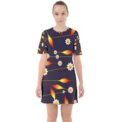 Flower Buds Floral Background Sixties Short Sleeve Mini Dress by HermanTelo