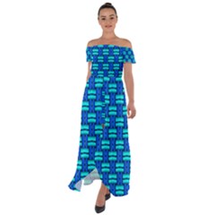 Pattern Graphic Background Image Blue Off Shoulder Open Front Chiffon Dress by HermanTelo