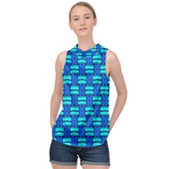 Pattern Graphic Background Image Blue High Neck Satin Top by HermanTelo