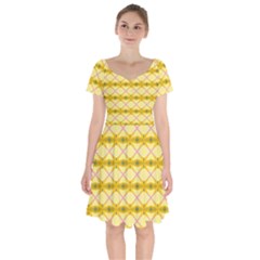 Pattern Pink Yellow Short Sleeve Bardot Dress by HermanTelo