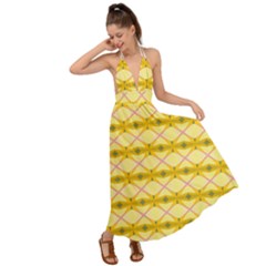 Pattern Pink Yellow Backless Maxi Beach Dress by HermanTelo