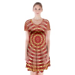 Pattern Background Structure Short Sleeve V-neck Flare Dress by Alisyart