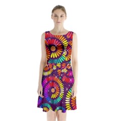 Abstract Background Spiral Colorful Sleeveless Waist Tie Chiffon Dress by HermanTelo