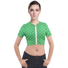 Pattern Texture Geometric Green Short Sleeve Cropped Jacket by Mariart