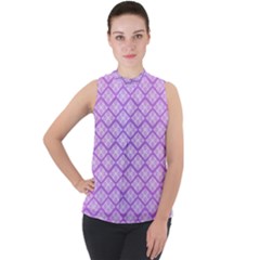 Pattern Texture Geometric Purple Mock Neck Chiffon Sleeveless Top by Mariart