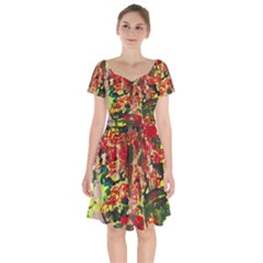 Red Country-1-2 Short Sleeve Bardot Dress by bestdesignintheworld