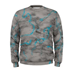 Marble Light Gray With Bright Cyan Blue Veins Texture Floor Background Retro Neon 80s Style Neon Colors Print Luxuous Real Marble Men s Sweatshirt by genx
