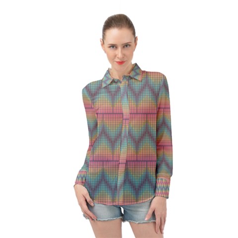 Pattern Background Texture Colorful Long Sleeve Chiffon Shirt by HermanTelo