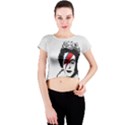 Banksy graffiti UK England God Save the Queen Elisabeth with David Bowie rockband face makeup Ziggy Stardust Crew Neck Crop Top View1