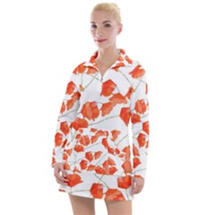 Pattern Coquelicots  Women s Long Sleeve Casual Dress by kcreatif