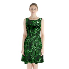 Abstract Plaid Green Sleeveless Waist Tie Chiffon Dress by HermanTelo