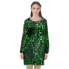 Abstract Plaid Green Long Sleeve Chiffon Shift Dress  by HermanTelo
