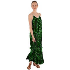 Abstract Plaid Green Cami Maxi Ruffle Chiffon Dress by HermanTelo