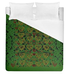 Love The Hearts On Green Duvet Cover (queen Size) by pepitasart