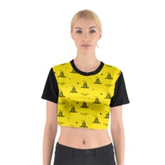Gadsden Flag Don t Tread On Me Yellow And Black Pattern With American Stars Cotton Crop Top by snek