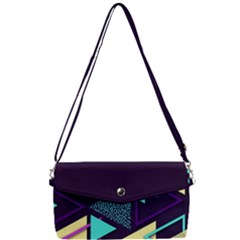 Retrowave Aesthetic Vaporwave Retro Memphis Triangle Pattern 80s Yellow Turquoise Purple Removable Strap Clutch Bag by genx