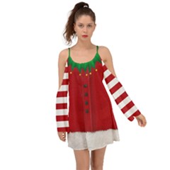 Red Christmas Elf Funny Realistic Costume Kimono Sleeves Boho Dress by snek