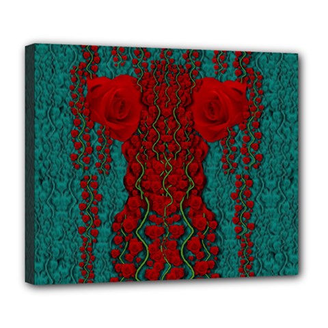 Lianas Of Roses In The Rain Forrest Deluxe Canvas 24  X 20  (stretched) by pepitasart