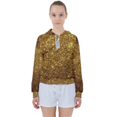 Gold Glitters Metallic Finish Party Texture Background Faux Shine Pattern Women s Tie Up Sweat by genx