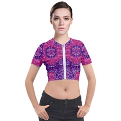 Flowers And Purple Suprise To Love And Enjoy Short Sleeve Cropped Jacket by pepitasart