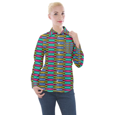 Seamless Tile Pattern Women s Long Sleeve Pocket Shirt by HermanTelo