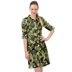 Dark Green Camouflage Army Long Sleeve Mini Shirt Dress by McCallaCoultureArmyShop