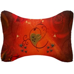 Golden Heart On Vintage Background Seat Head Rest Cushion by FantasyWorld7