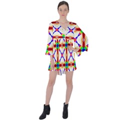 Rainbow Pattern V-neck Flare Sleeve Mini Dress by Mariart