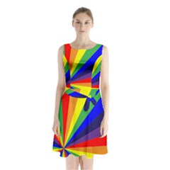 Rainbow Pattern Sleeveless Waist Tie Chiffon Dress by designsbymallika