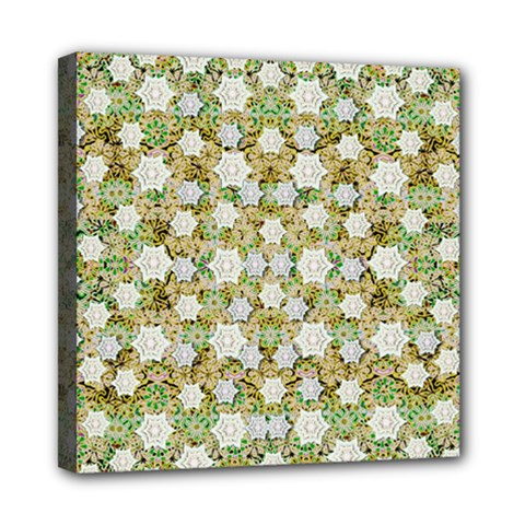 Snowflakes Slightly Snowing Down On The Flowers On Earth Mini Canvas 8  X 8  (stretched) by pepitasart