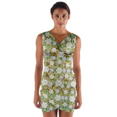 Snowflakes Slightly Snowing Down On The Flowers On Earth Wrap Front Bodycon Dress by pepitasart