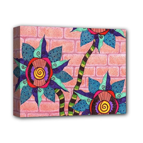 Brick Wall Flower Pot In Color Deluxe Canvas 14  X 11  (stretched) by okhismakingart