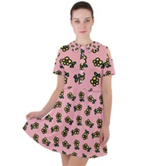 Daisy Pink Short Sleeve Shoulder Cut Out Dress  by snowwhitegirl