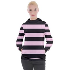 Black And Light Pastel Pink Large Stripes Goth Mime French Style Women s Hooded Pullover by genx