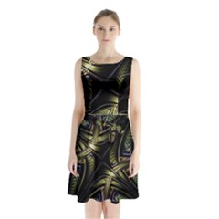 Fractal Texture Pattern Sleeveless Waist Tie Chiffon Dress by HermanTelo
