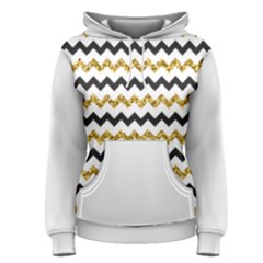 Black And Gold Glitters Zigzag Retro Pattern Golden Metallic Texture Women s Pullover Hoodie by genx