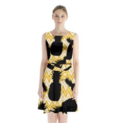 Ananas Chevrons Noir/jaune Sleeveless Waist Tie Chiffon Dress by kcreatif