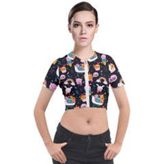 Colorful Funny Christmas Pattern Merry Xmas Short Sleeve Cropped Jacket by Vaneshart