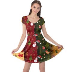 Hand Drawn Christmas Pattern Collection Cap Sleeve Dress by Vaneshart