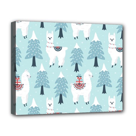 Christmas Tree Cute Lama With Gift Boxes Seamless Pattern Deluxe Canvas 20  X 16  (stretched) by Vaneshart