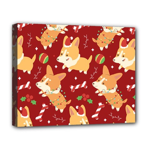 Colorful Funny Christmas Pattern Dog Puppy Deluxe Canvas 20  X 16  (stretched) by Vaneshart