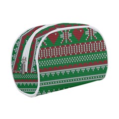 Knitted Christmas Pattern Green Red Makeup Case (small) by Vaneshart