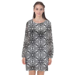 Black And White Pattern Long Sleeve Chiffon Shift Dress  by HermanTelo