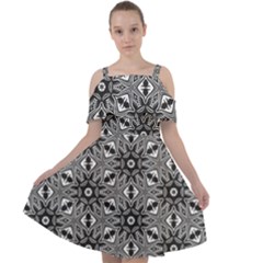 Black And White Pattern Cut Out Shoulders Chiffon Dress by HermanTelo