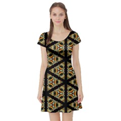 Pattern Stained Glass Triangles Short Sleeve Skater Dress by HermanTelo