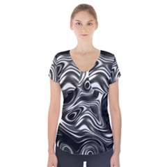 Wave Abstract Lines Short Sleeve Front Detail Top by HermanTelo