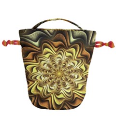 Fractal Flower Petals Gold Drawstring Bucket Bag by HermanTelo